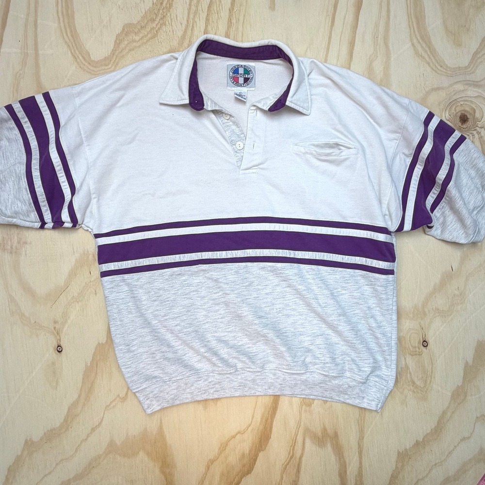 Vintage Jordache Sport Pullover Sweatshirt Mens Large White Purple Gray Striped
